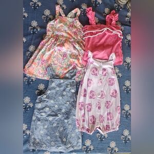 Girls Mixed Summer Dress & Romper Lot - Floral, Pink, Denim 24 Month 2 T